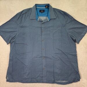 Nat Nast Luxury Originals Mens XXL Blue Geometric Silk Cotton Short Sleeve Shirt